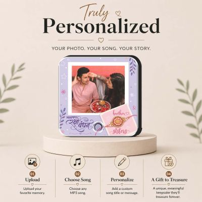Personalized Sibling Story Rakhi Magnet  Musical Photo Fridge Magnet with Custom Voice Message Unique Raksha Bandhan Gift